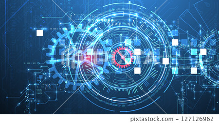 Abstract background. Scientific and technological concept with the use of technical elements formed in the shape of a circle. Vector 127126962