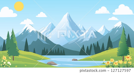 Stunning Mountain Lake Landscape Nature Scenery Summer Peaceful View High Resolution Image Background 127127597