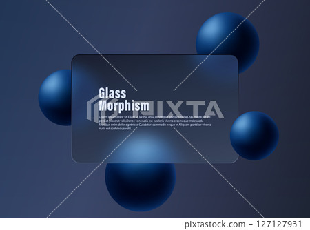 Dark background in glass morphism style with glowing blue spheres 127127931