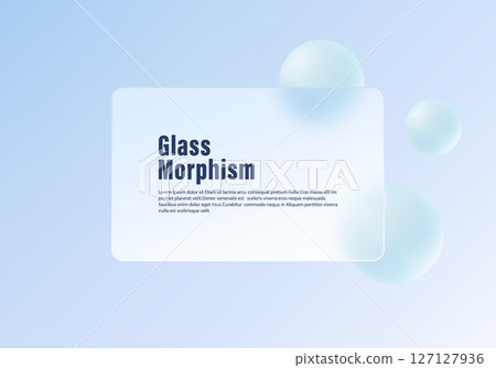 Glass morphism UI panel with soft blue floating spheres Glass morphism UI panel with soft blue floating spheres 127127936