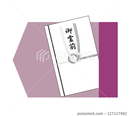 這是弔唁信封和佛壇裝飾品的插圖。 127127982