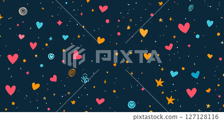 Navy Blue Heart Pattern Seamless Texture Image Background 127128116