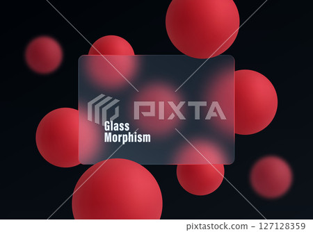 Glass morphism style bank card design with red 3D spheres 127128359