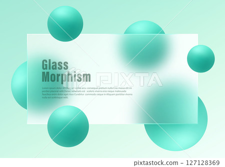 Glass morphism UI design with frosted panel and 3D spheres Glass morphism UI design with frosted panel and 3D spheres 127128369