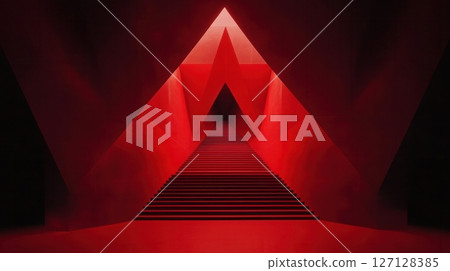 Abstract collection of deep, dark geometric tunnel or room illustrations with light at the end. 127128385