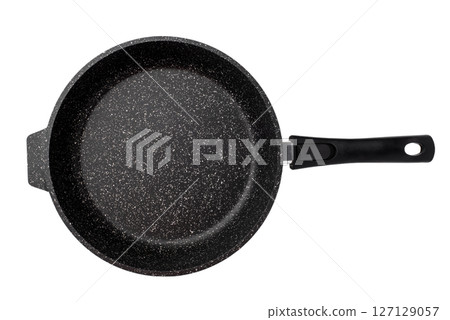 Top view frying pan on white background 127129057