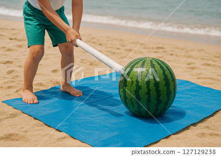 在海灘上砸西瓜 127129238