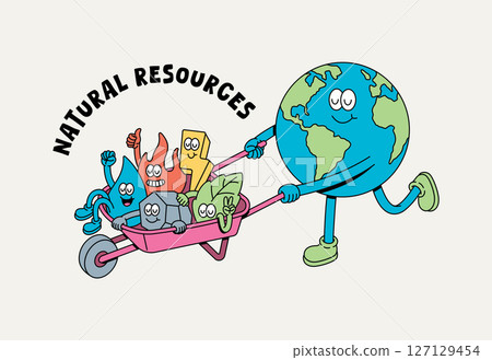 earth and natural resources retro cute illustration 127129454