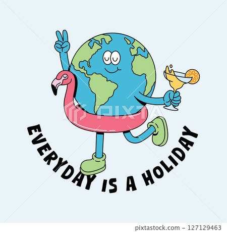 earth flamingo float retro cute illustration earth flamingo float retro cute illustration 127129463