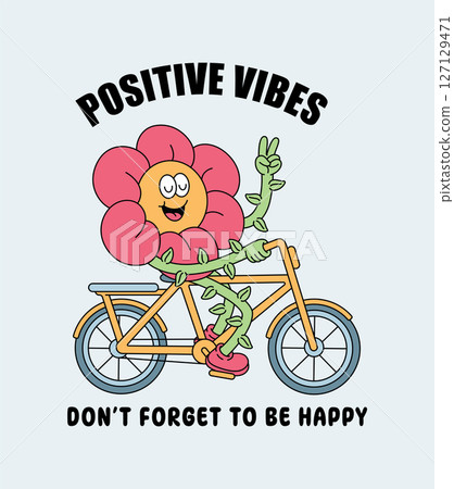 flower riding a bike retro cartoon illustration 127129471