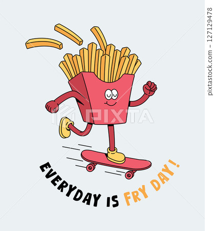 French fries skateboard retro cute illustration 127129478