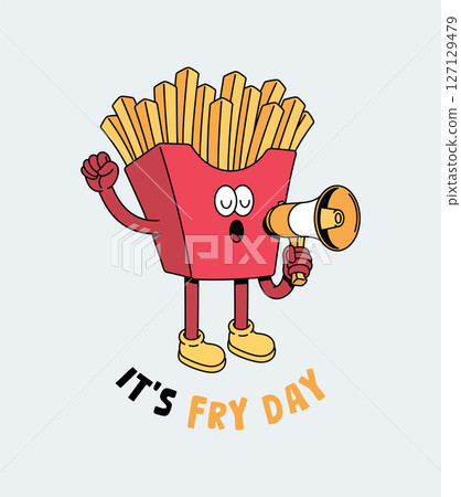 French fries talk retro cute illustration 127129479