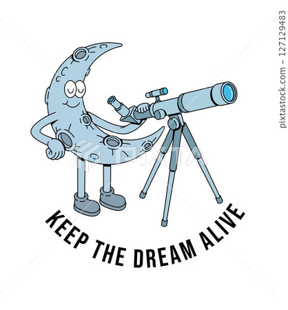 moon and telescope retro cute illustration moon and telescope retro cute illustration 127129483
