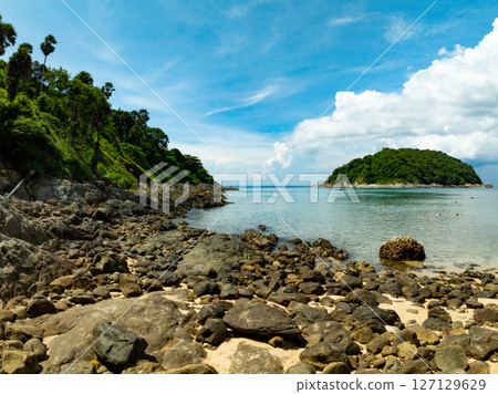 Aerial view landscape view sea beach in summer season at Phuket island Thailand. Aerial view landscape view sea beach in summer season at Phuket island Thailand. 127129629