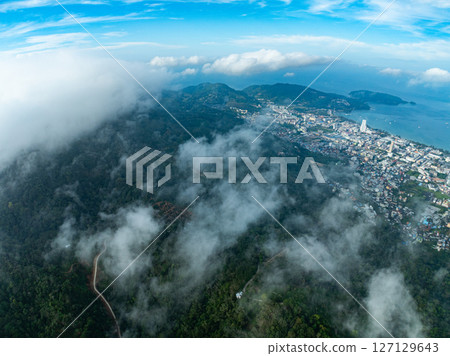 High angle view mountains rainforest at Phuket island Thailand. High angle view mountains rainforest at Phuket island Thailand. 127129643