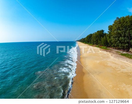 Beautiful sea beach nature background,High Angle view beach sea background. 127129664