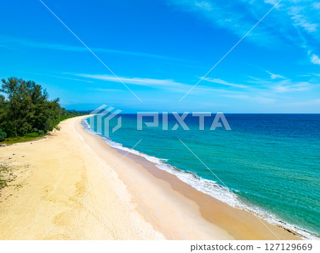 Beautiful sea beach nature background,High Angle view beach sea background. 127129669