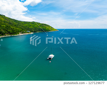 Beautiful sea beach nature background,High Angle view beach sea background. 127129677