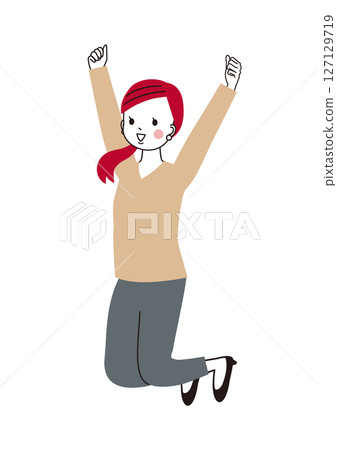 Woman jumping with arms raised Woman jumping with arms raised 127129719