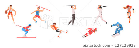 Man Athlete Do Different Sport and Physical Activity Vector Set 127129922