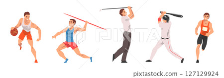 Man Athlete Do Different Sport and Physical Activity Vector Set 127129924
