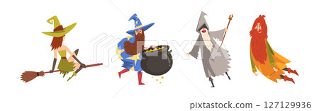 Bearded Man Wizard and Woman Witch Vector Set Bearded Man Wizard and Woman Witch Vector Set 127129936