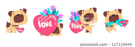 Funny Dog Greeting with Valentine Day with Heart Vector Set Funny Dog Greeting with Valentine Day with Heart Vector Set 127129949