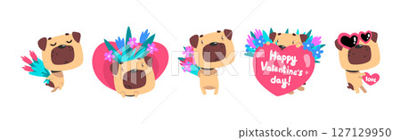 Funny Dog Greeting with Valentine Day with Heart Vector Set Funny Dog Greeting with Valentine Day with Heart Vector Set 127129950