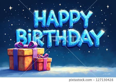 Happy Birthday with gifts and stars. 127130428