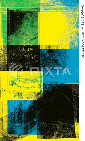 Bold Abstract Composition of Geometric Shapes and Textured Color Blocks in Green and Teal Bold Abstract Composition of Geometric Shapes and Textured Color Blocks in Green and Teal 127130448