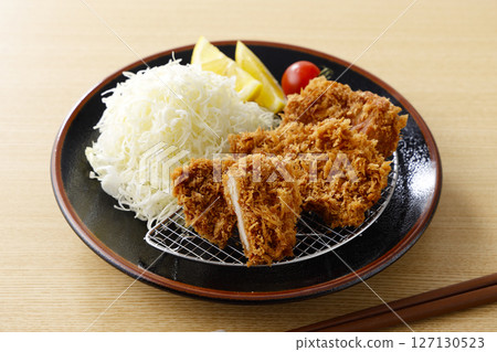 Delicious pork fillet cutlet served on a plate 127130523