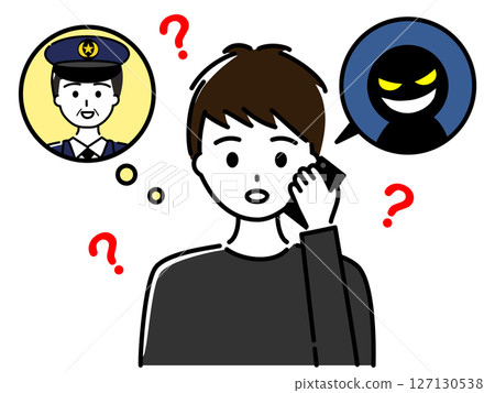 一名年輕男子(上身)接到假警察的電話後形跡可疑 一名年輕男子(上身)接到假警察的電話後形跡可疑 127130538