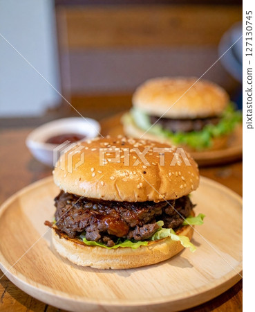Beef hamburger in restaurant Beef hamburger in restaurant 127130745