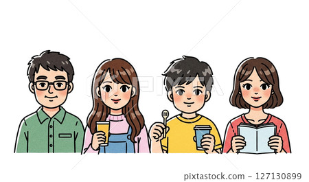 Casual portrait illustration of four young people with diverse lifestyles Casual portrait illustration of four young people with diverse lifestyles 127130899