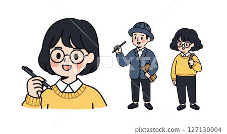 Mystery novel world: detective and assistant character illustration set of three 127130904