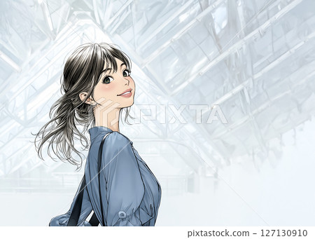 一位微笑的女商人通勤的插畫素材 127130910