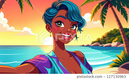 Joyful beach illustration. 127130963