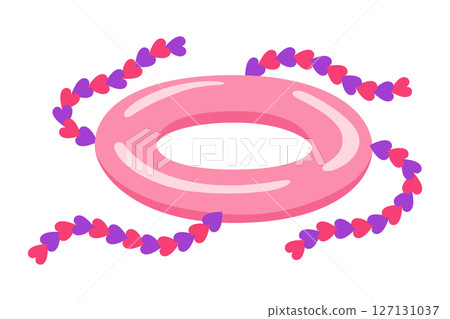 Inflatable swim pool ring. Colorful floater element for beach, swimming pool lifebuoy and life saver equipment. Inflatable rubber toy, cartoon vector illustration 127131037
