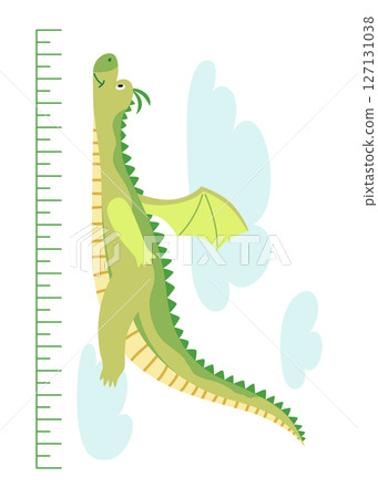Height measure with growth ruler chart with cute cartoon dragon animal. Funny kids meter, wall scale to measure growth. Children room wall sticker as interior decor Height measure with growth ruler chart with cute cartoon dragon animal. Funny kids meter, wall scale to measure growth. Children room wall sticker as interior decor 127131038