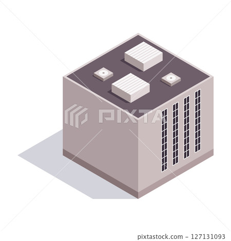 Factory isometric. Industrial bulding. Concept of industrial plant with chimney tower. 3d isolated icon. Architecture of manufacture house. Vector cartoon illustration Factory isometric. Industrial bulding. Concept of industrial plant with chimney tower. 3d isolated icon. Architecture of manufacture house. Vector cartoon illustration 127131093