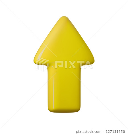 Bright yellow 3D arrow pointing upwards, symbolizing growth and progress. Ideal for business presentations, success indicators, and digital interfaces. Vector illustration. 127131350