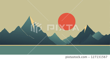 Stunning Minimalist Mountain Landscape A Serene Sunset Scene 127131567
