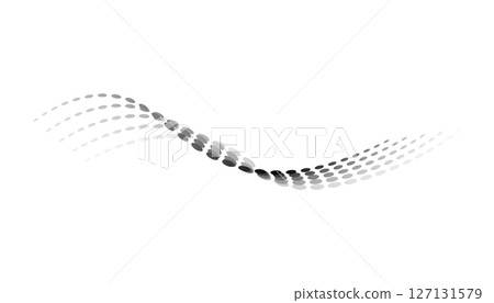 Dotted halftone waves. Flowing wavy lines pattern. Abstract liquid shapes, wave effect dotted gradient texture. Curve textures with halftone circular point isolated on white background 127131579