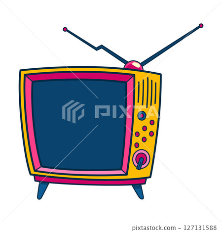Comic retro tv icon in pop art retro comic style. Cartoon vintage 70s, 80s television. Vector illustration 127131588