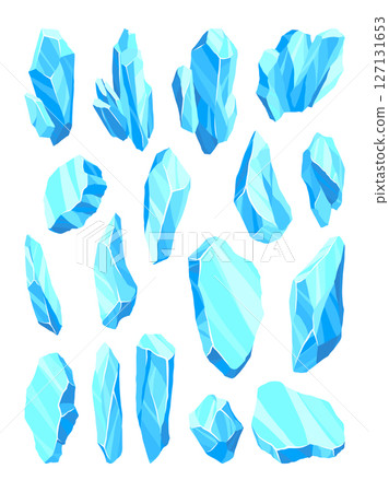 Crystals of ice, iceberg broken pieces of ice, icicles, cold frozen blocks ice mountain, winter landscape for game design cartoon vector illustration 127131653