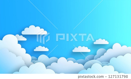 Paper craft style blue sky and clouds background material 127131798