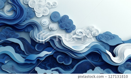 3D wave and cloud paper craft art 127131810