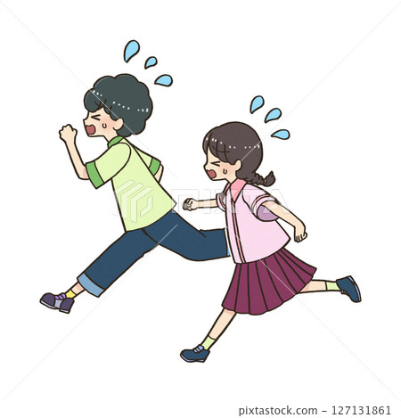 Boy and girl running at full speed 127131861