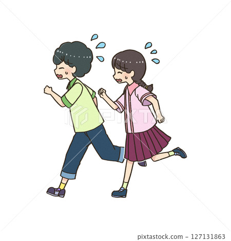 男孩和女孩拼命奔跑 127131863