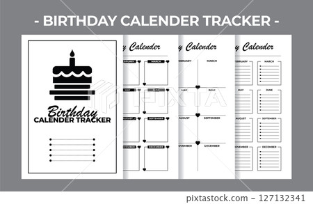 Printable Interior Pages KDP Birthday Calendar Blank Book Vector Design Template 127132341